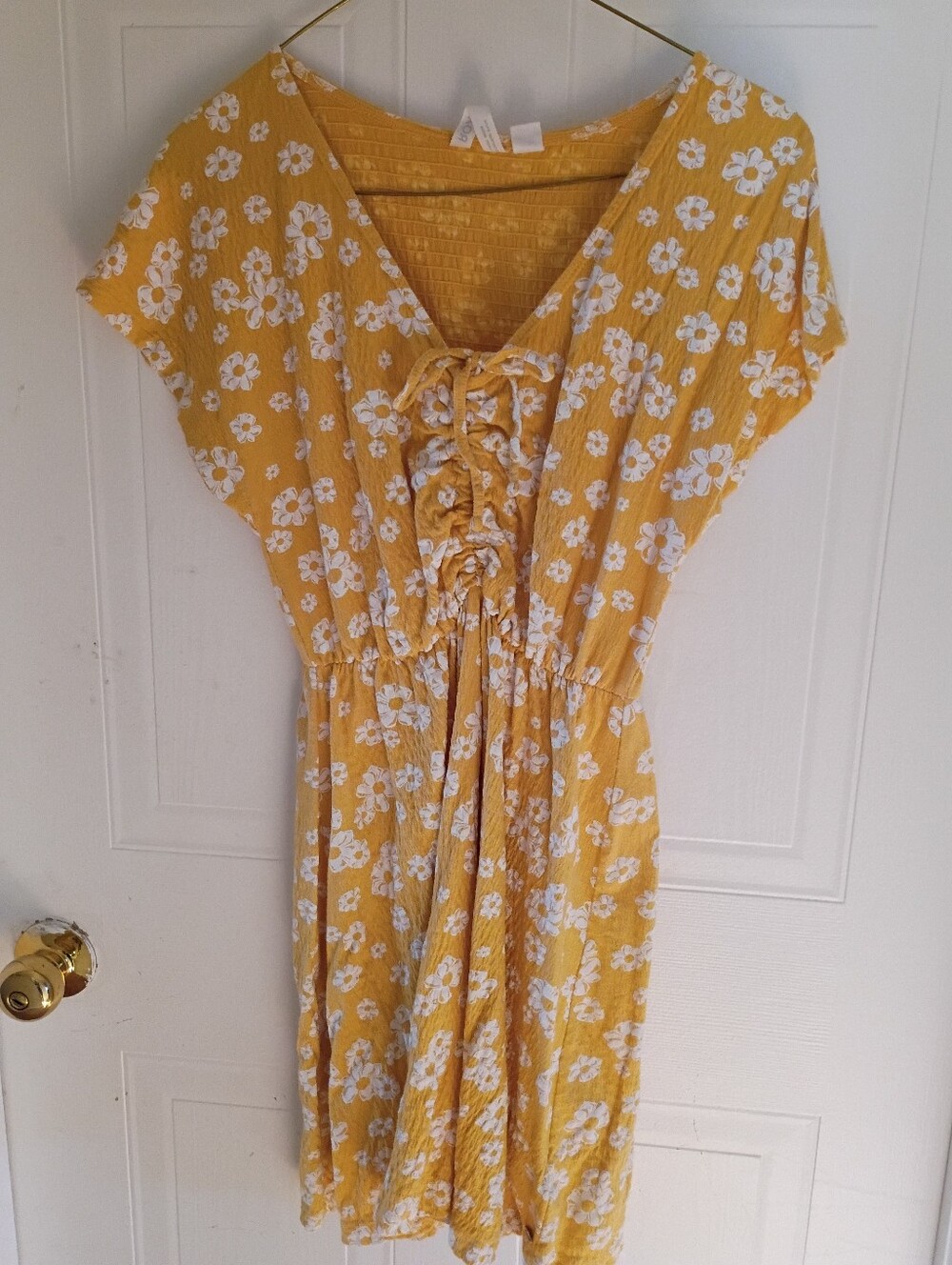 Roxy Yellow Floral Lace-Up Mini Dress
